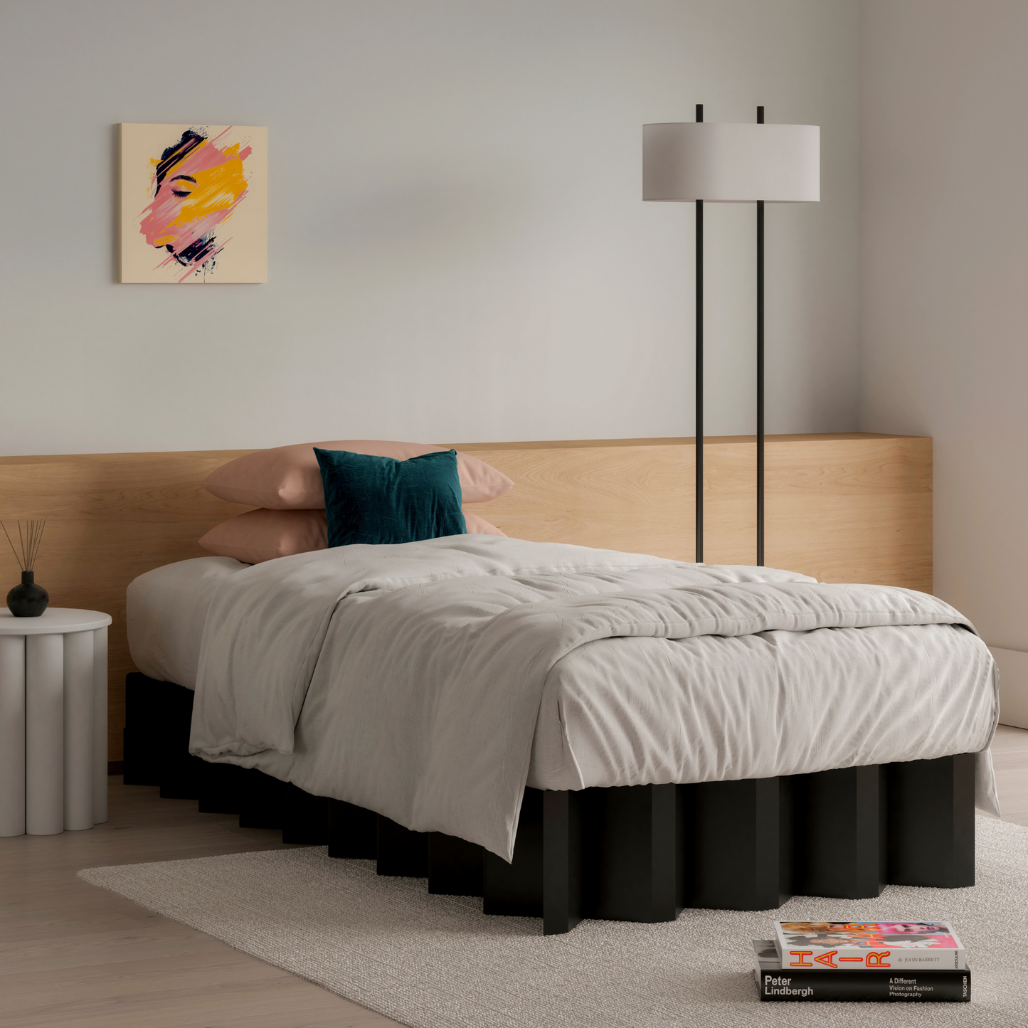 Yona Cardboard Bed in single and king single sizes in black finish angle