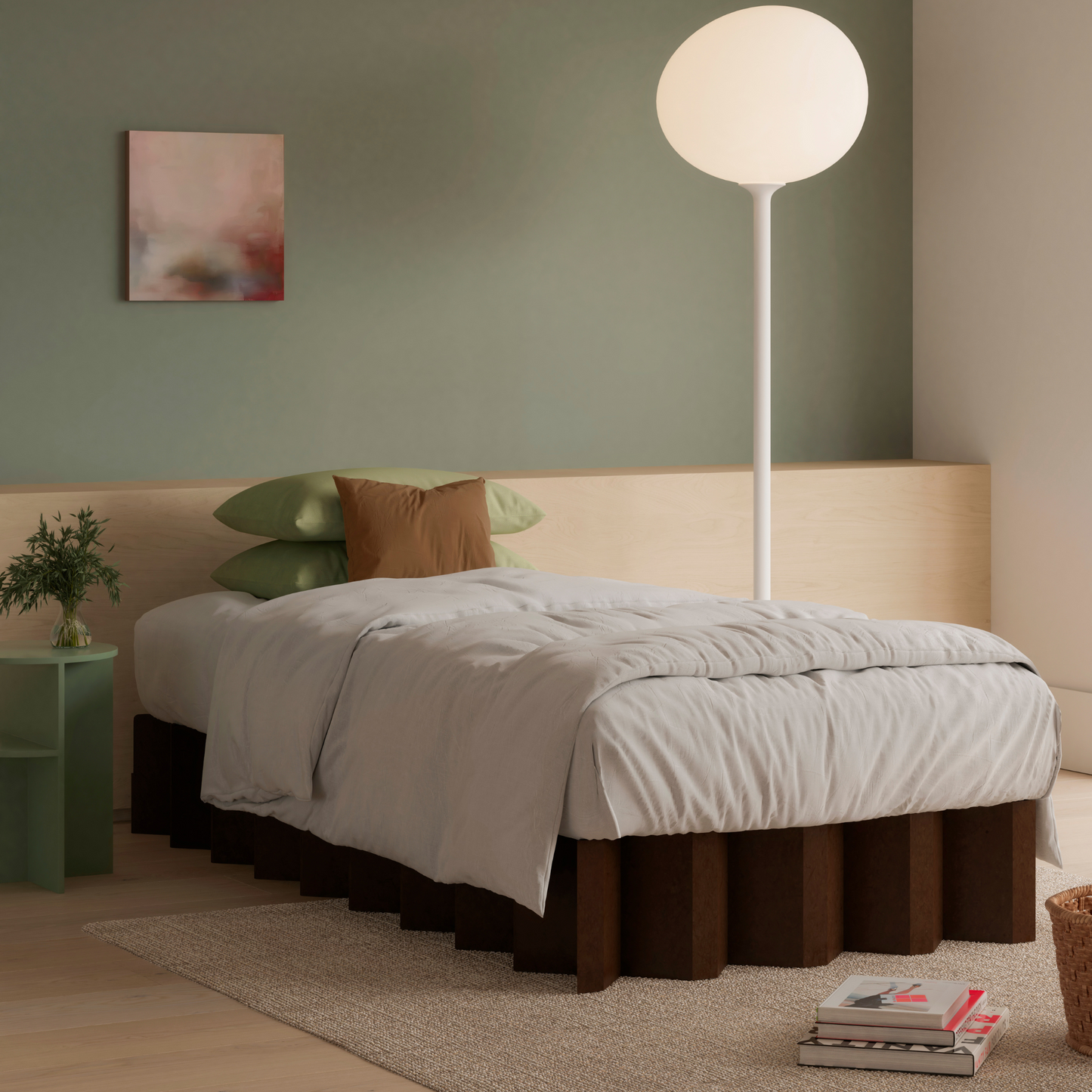 Yona Cardboard Bed in twin size with dark oak finish