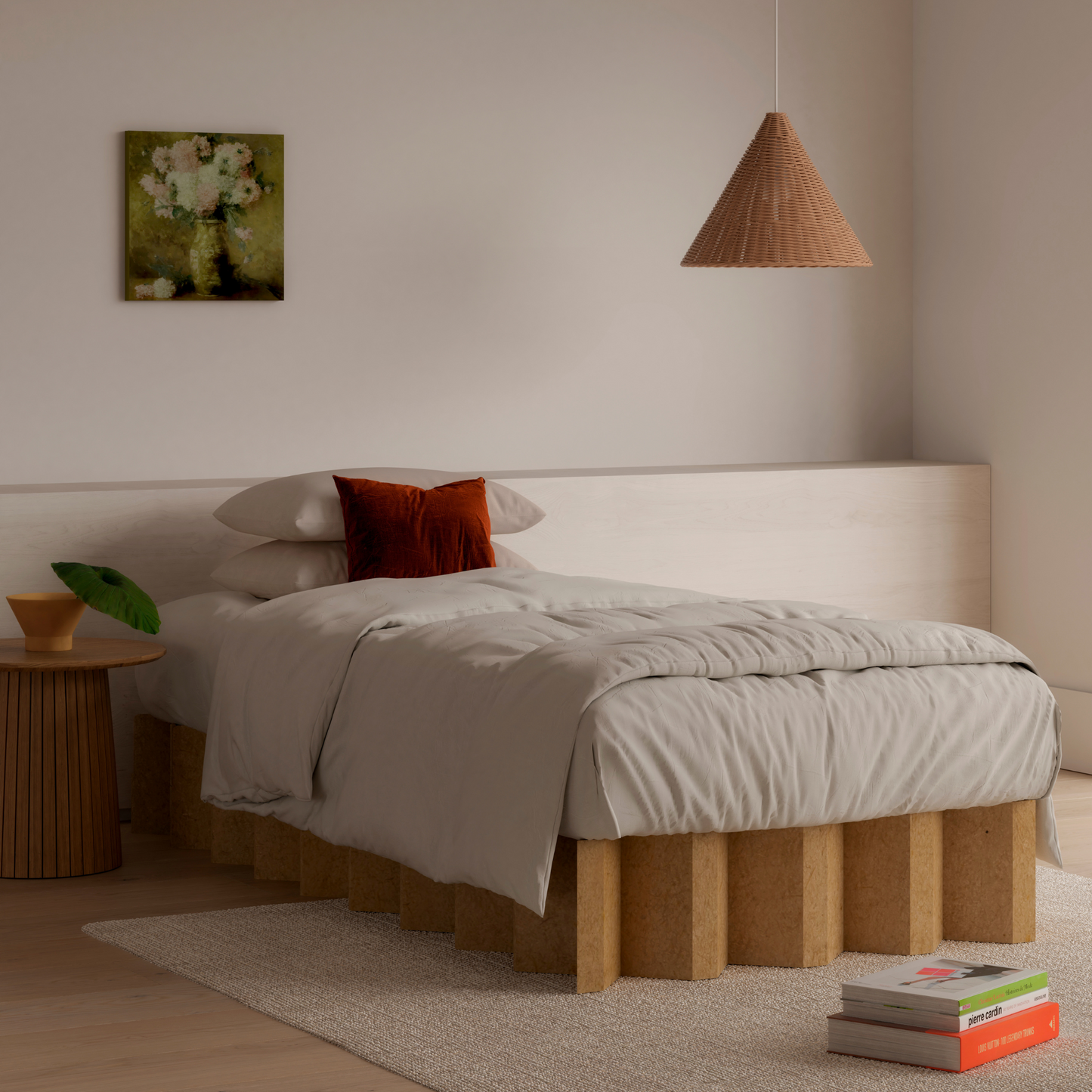 Yona Cardboard Bed in single and king single sizes in natural angle