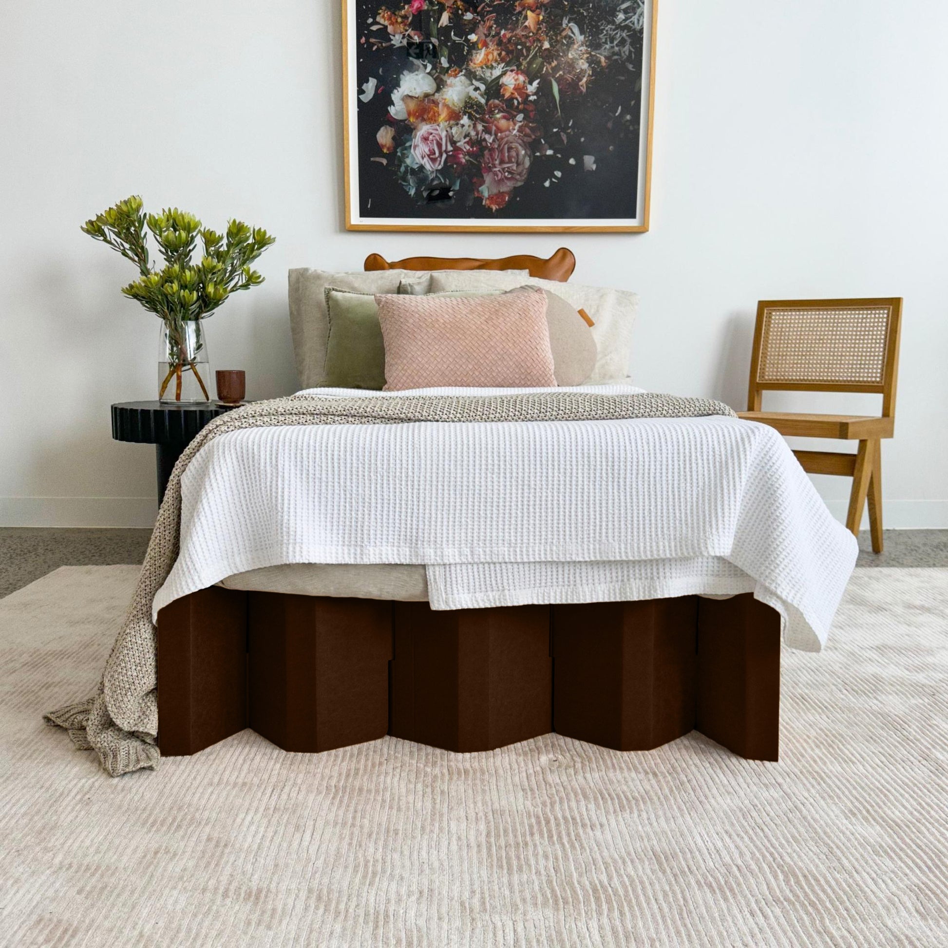 Yona Cardboard Bed available in single and king single sizes in dark oak finish